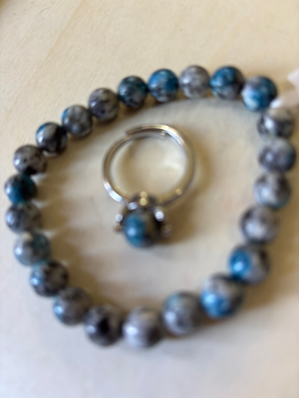 Blue Sodalite Beaded Bracelet with Matching Ring - Women Jewelry